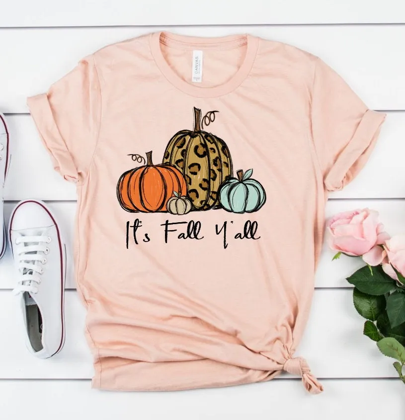 It's Fall Y'all Leopard Pumpkin Fall Autumn Pumpkin Patch Novelty T-Shirt