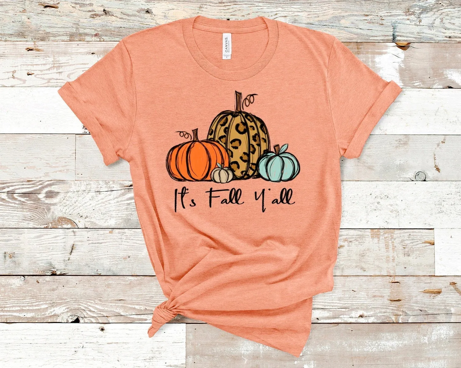 It's Fall Y'all Leopard Pumpkin Fall Autumn Pumpkin Patch Novelty T-Shirt