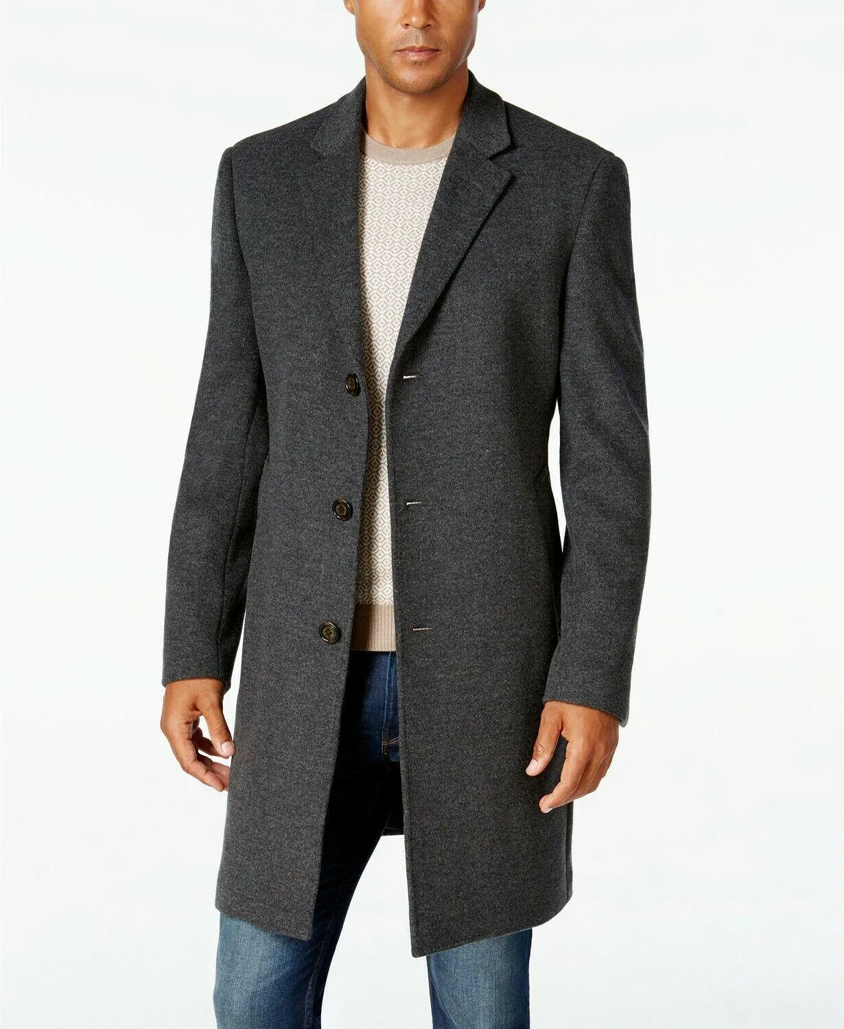 Lauren Ralph Lauren Mens Classic fit Overcoat Coat 46 R Charcoal Grey Solid