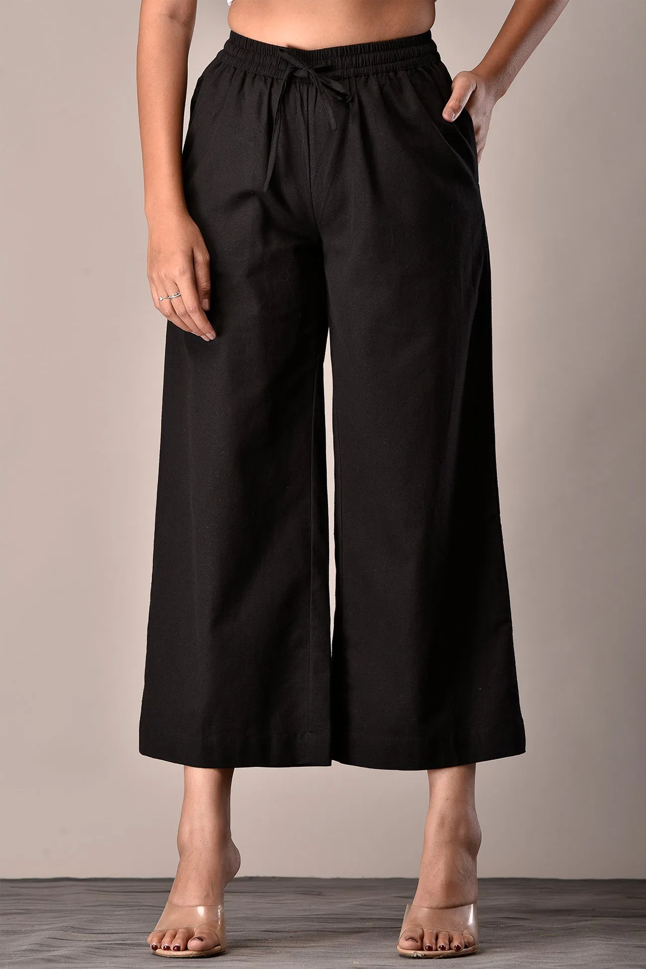 Linen-Cotton Culottes Black
