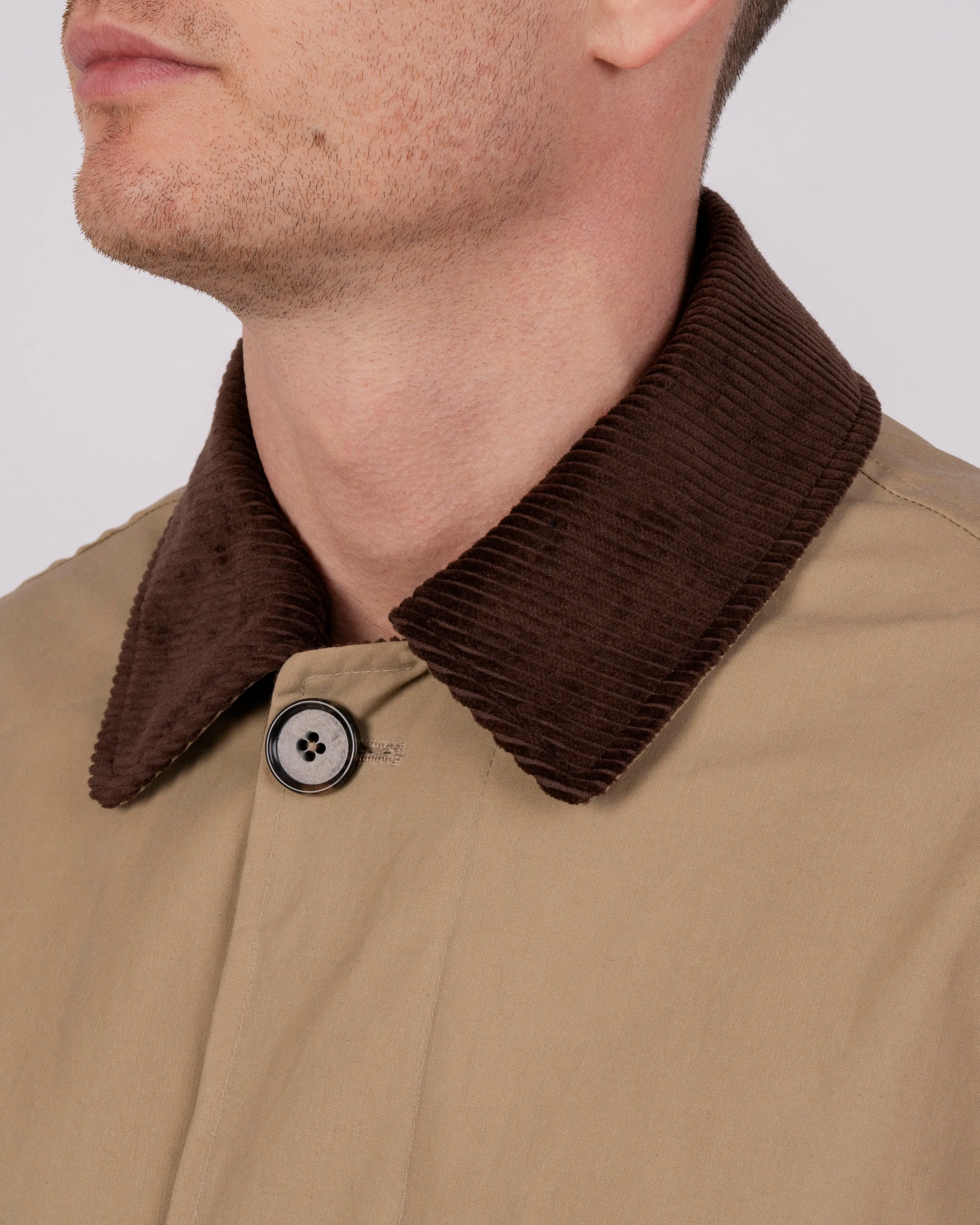 Mens Beige Waxed Canvas Overcoat