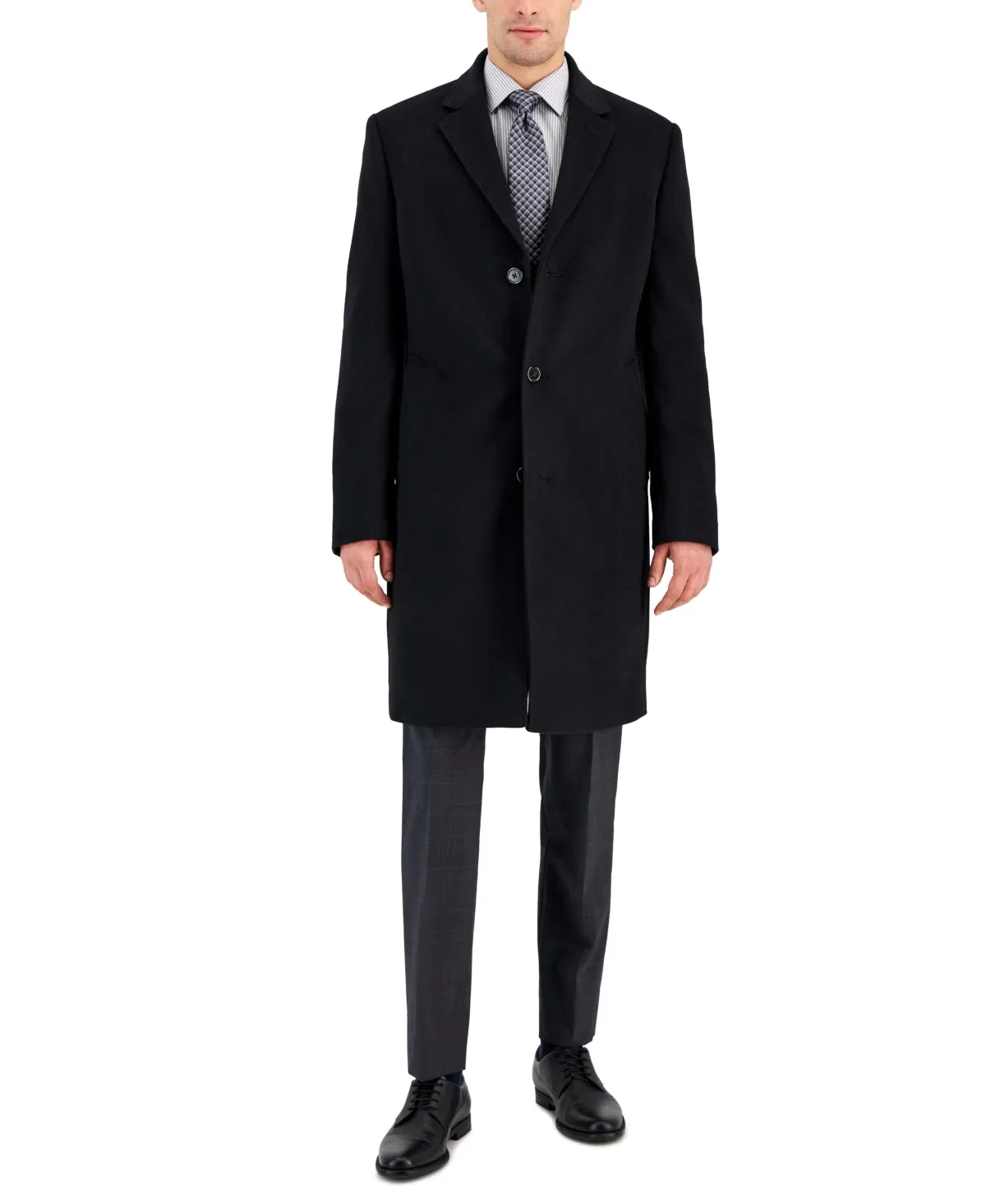 Michael Kors Men's Classic Fit Luxury Wool Cashmere Blend Overcoat Black 46R