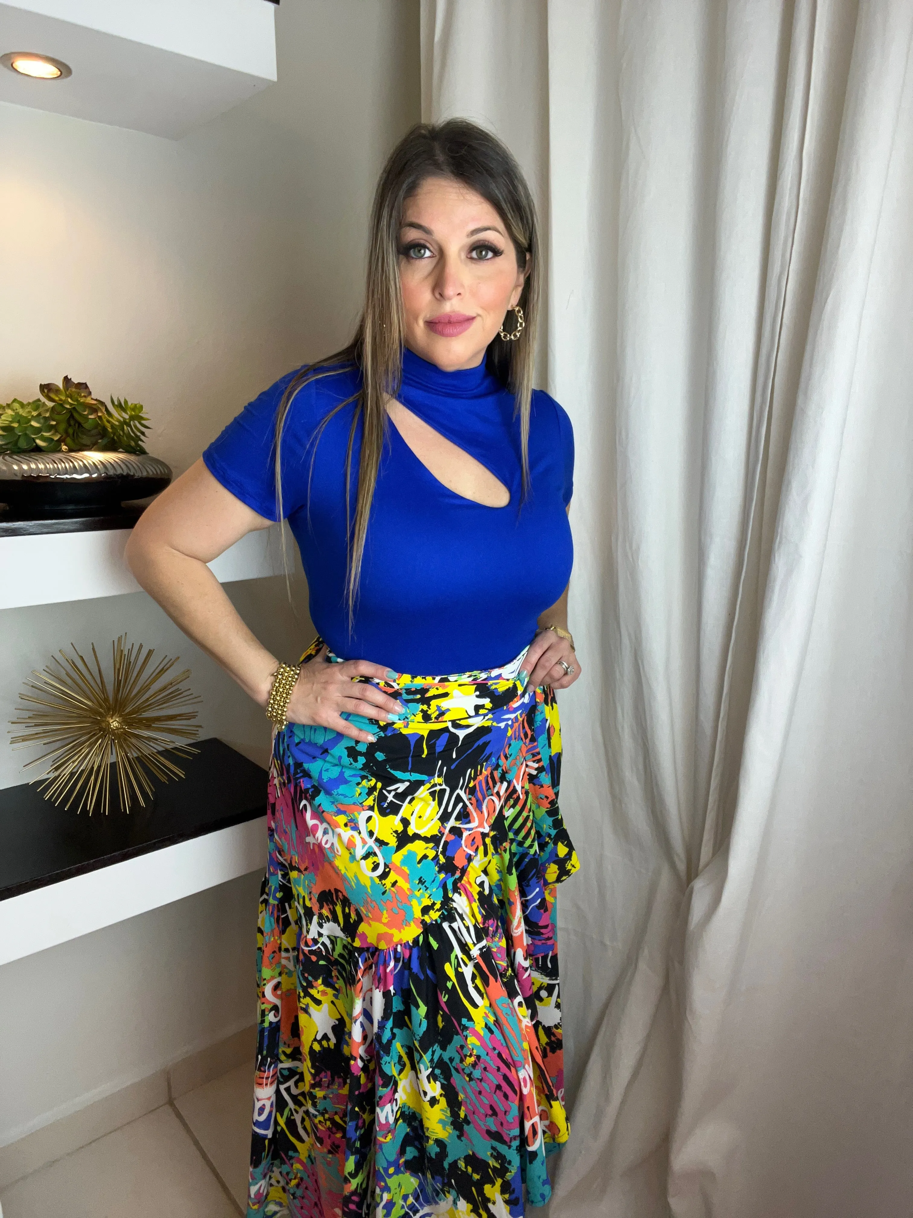 Multi Print Wrap Maxi Skirt