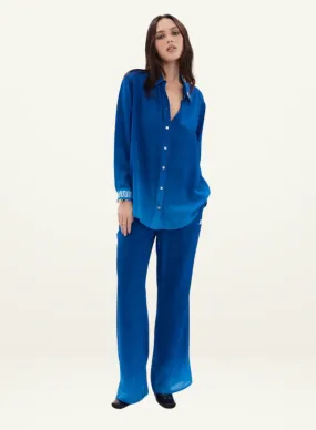 Muma World Cuban Nights Contrast Silk Chiffon Pant in COBALT