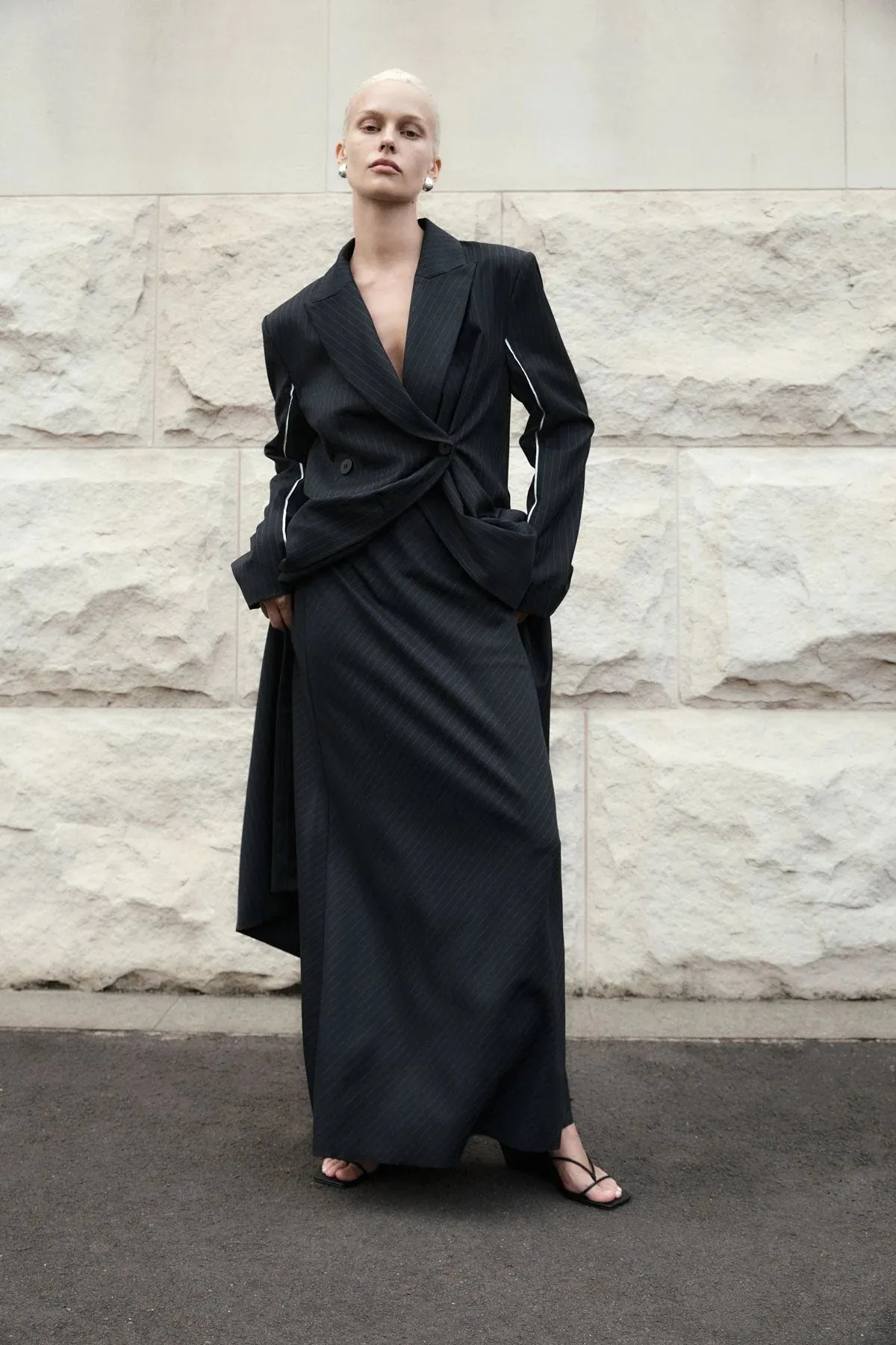 Pinstripe Maxi Skirt - Black