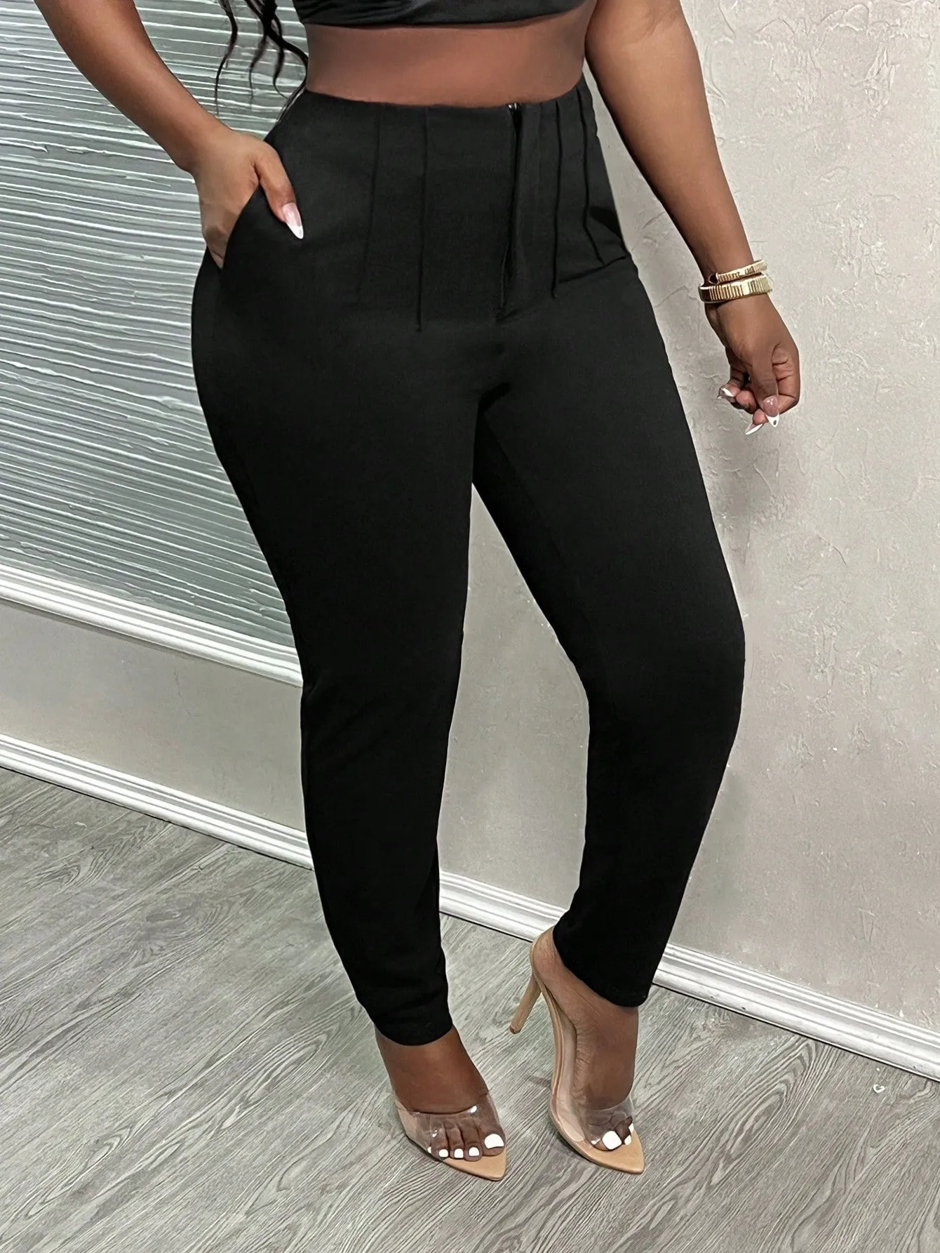 Pleated High Waist Work Pants