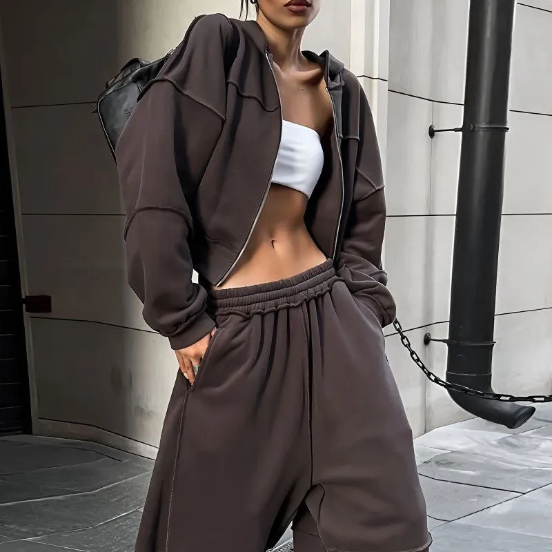 PUSS Street Style Hip-Hop Hoodie & Sweatpants Set for Women, Casual Loose-Fit Tracksuit