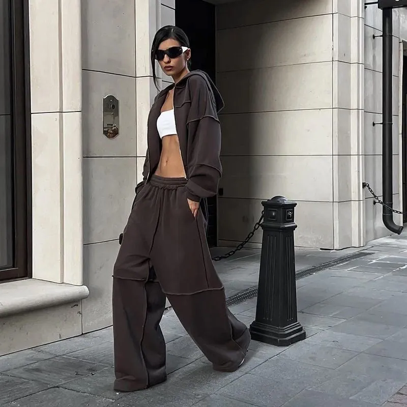 PUSS Street Style Hip-Hop Hoodie & Sweatpants Set for Women, Casual Loose-Fit Tracksuit