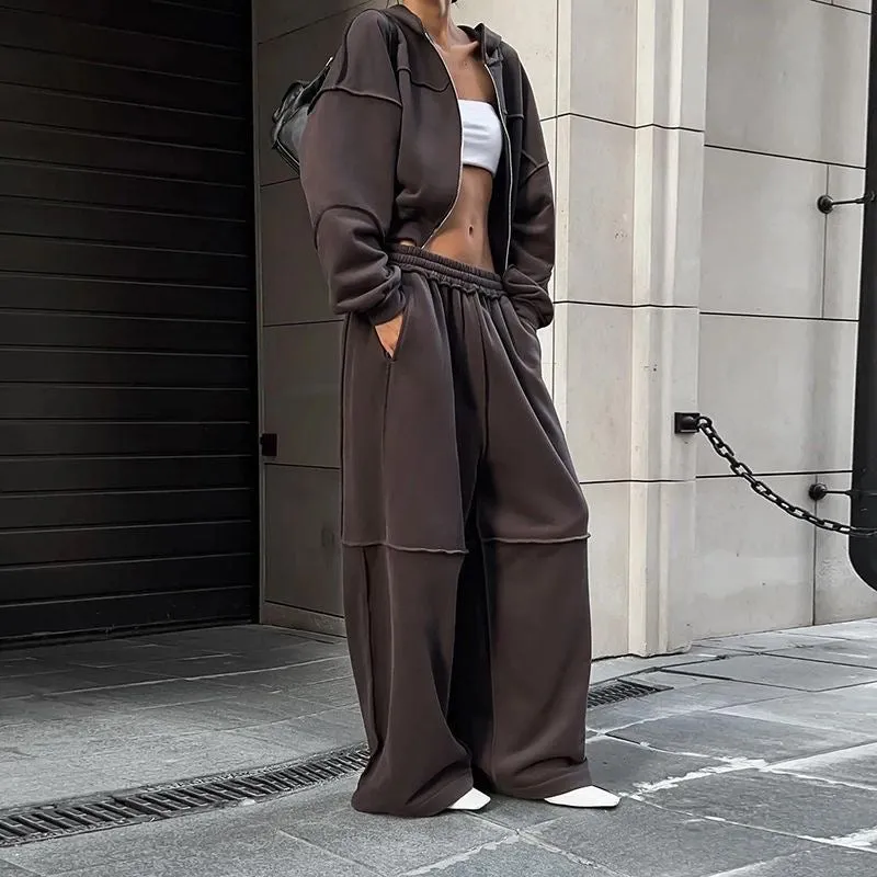 PUSS Street Style Hip-Hop Hoodie & Sweatpants Set for Women, Casual Loose-Fit Tracksuit