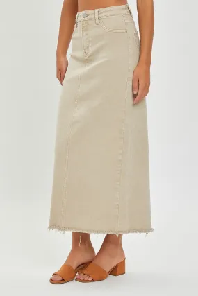 Risen Sand High Rise Frayed Hem Maxi Skirt