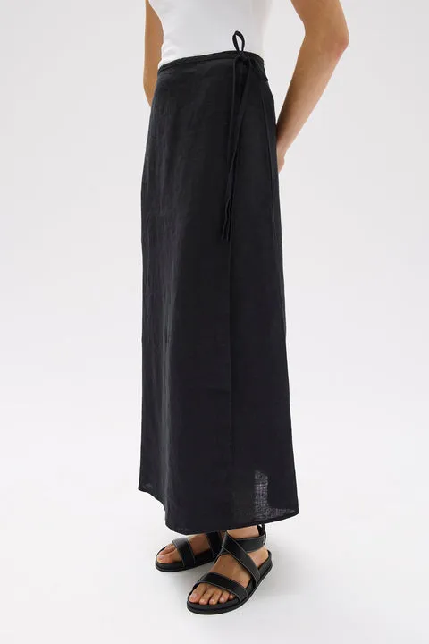 Roma Linen Wrap Skirt Black