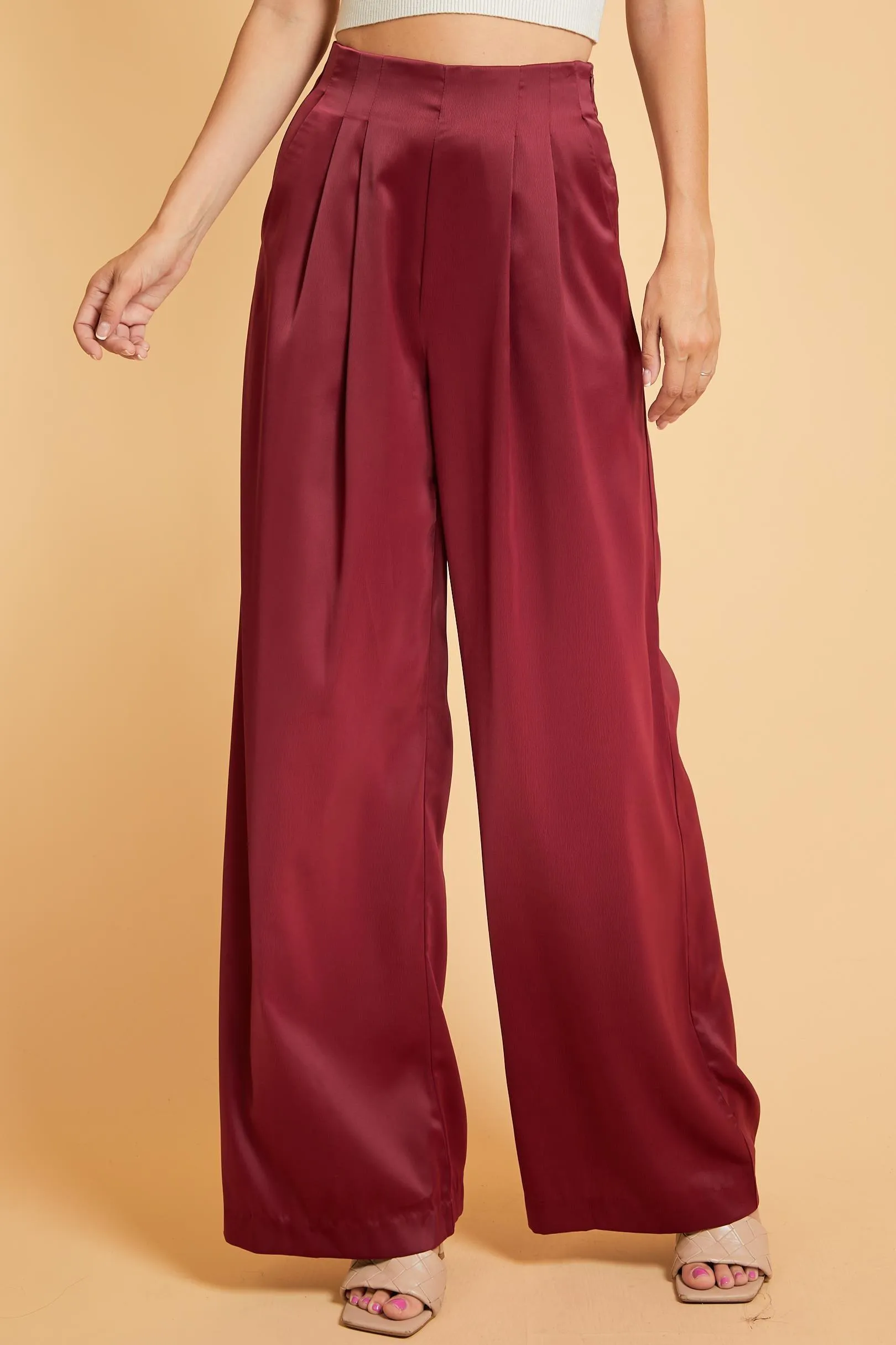 Satin High Waist Wide Leg Pants