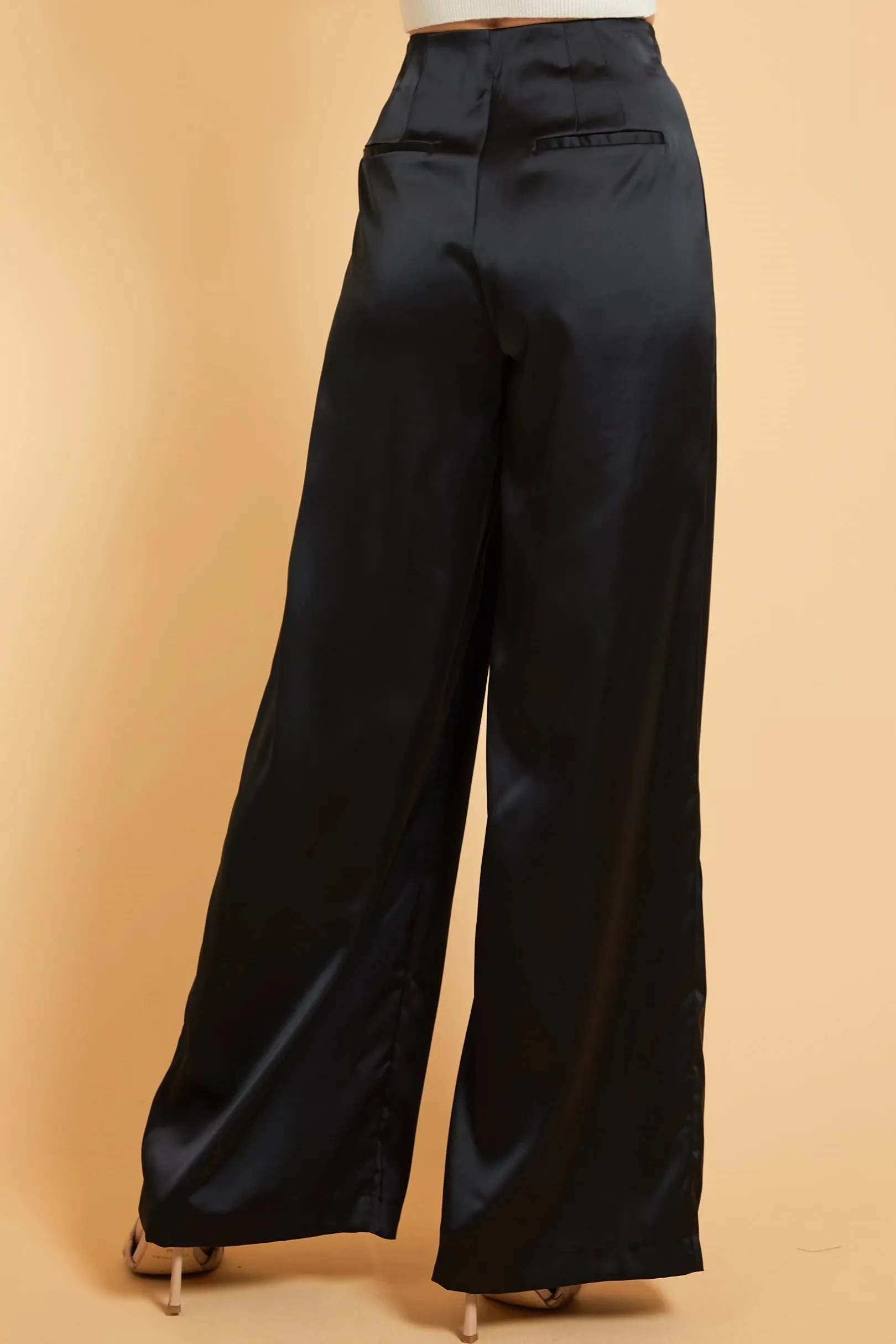 Satin High Waist Wide Leg Pants