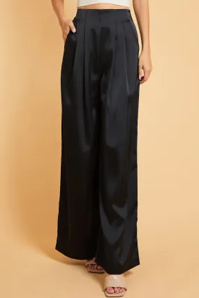Satin High Waist Wide Leg Pants