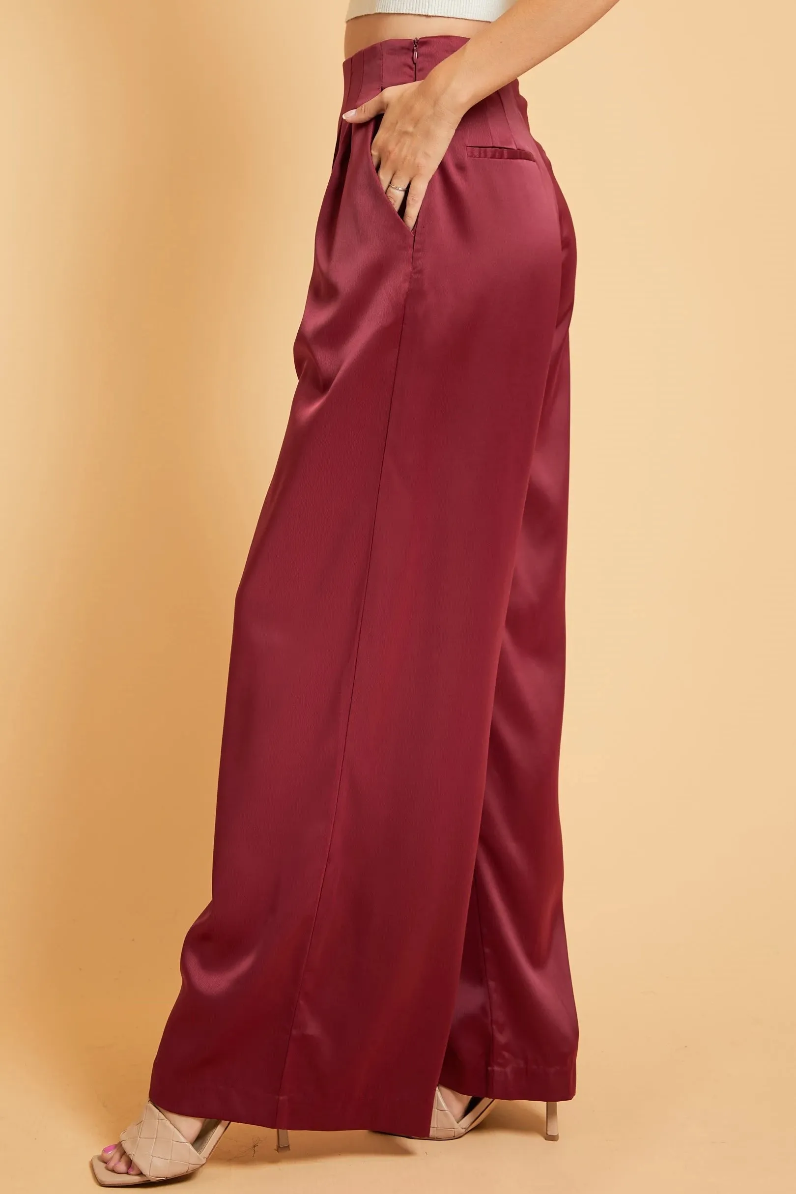Satin High Waist Wide Leg Pants