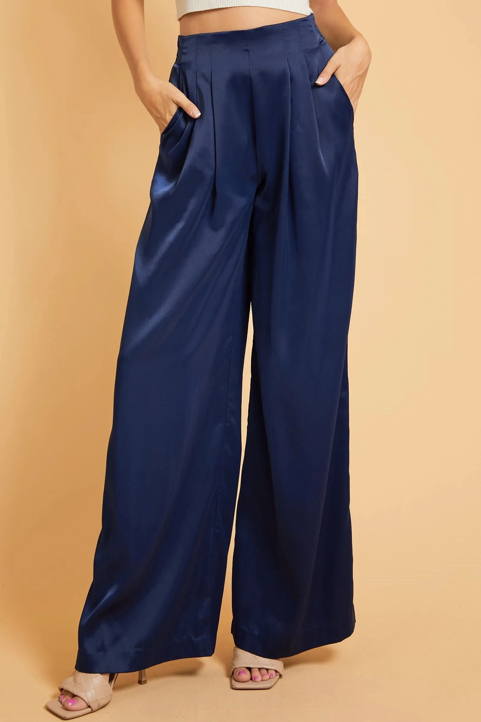 Satin High Waist Wide Leg Pants