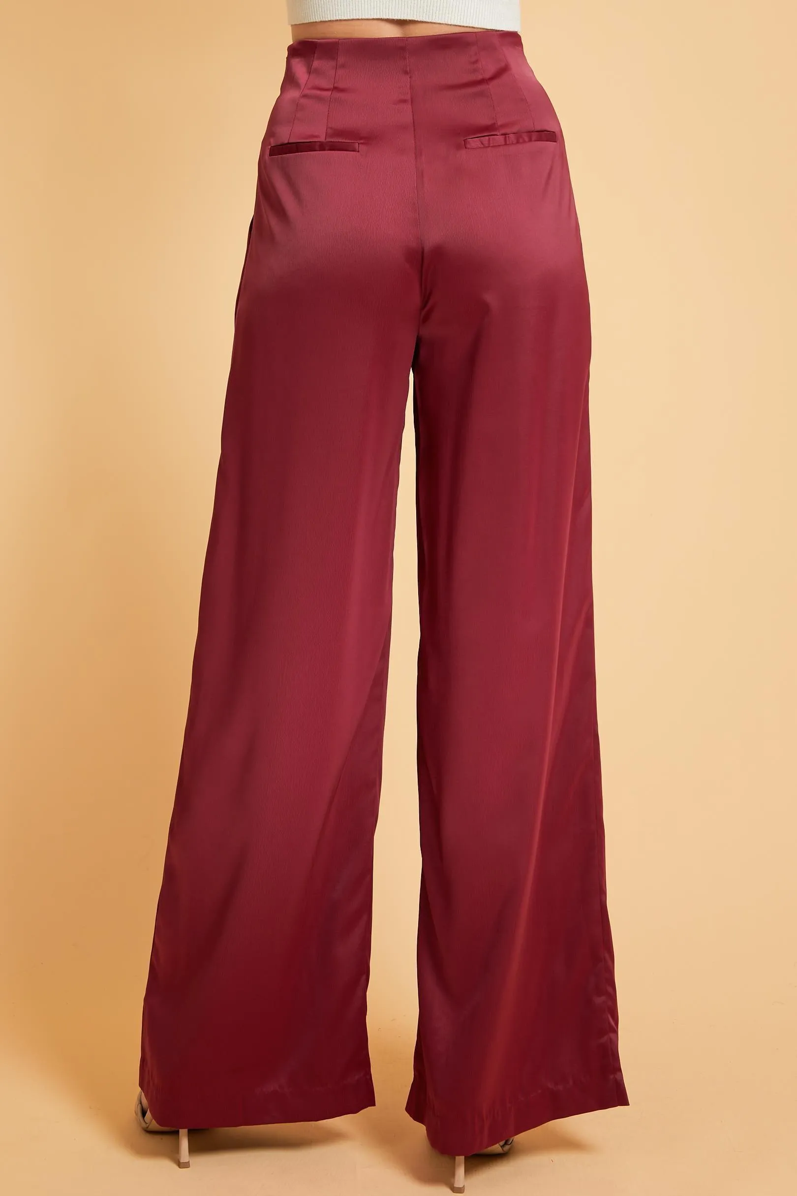 Satin High Waist Wide Leg Pants