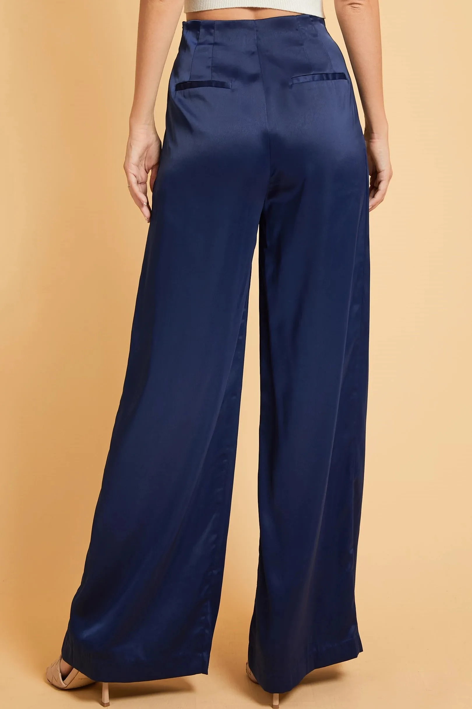 Satin High Waist Wide Leg Pants