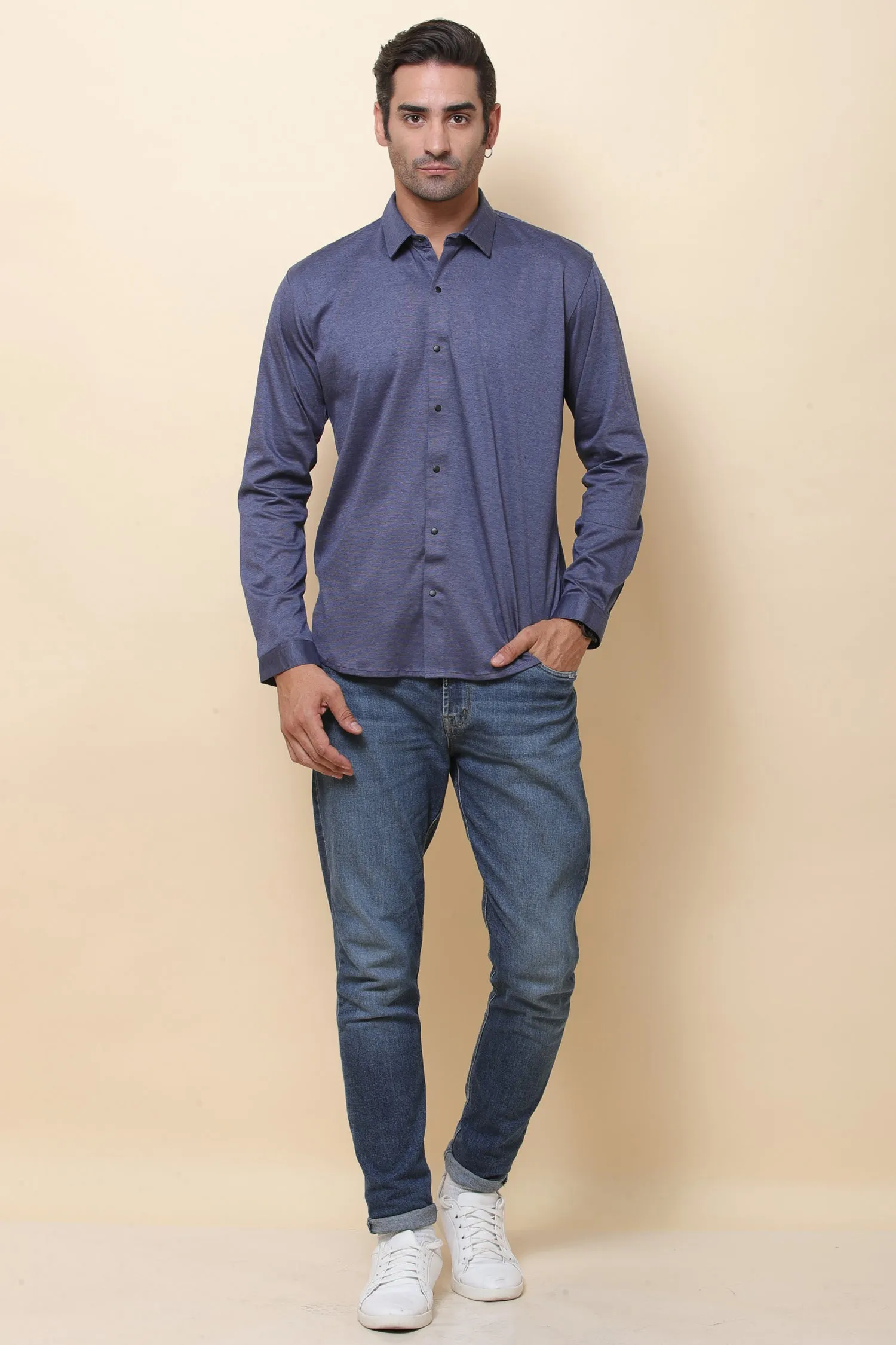 Satin Lycara Blue Full Sleeve Shirt for Men