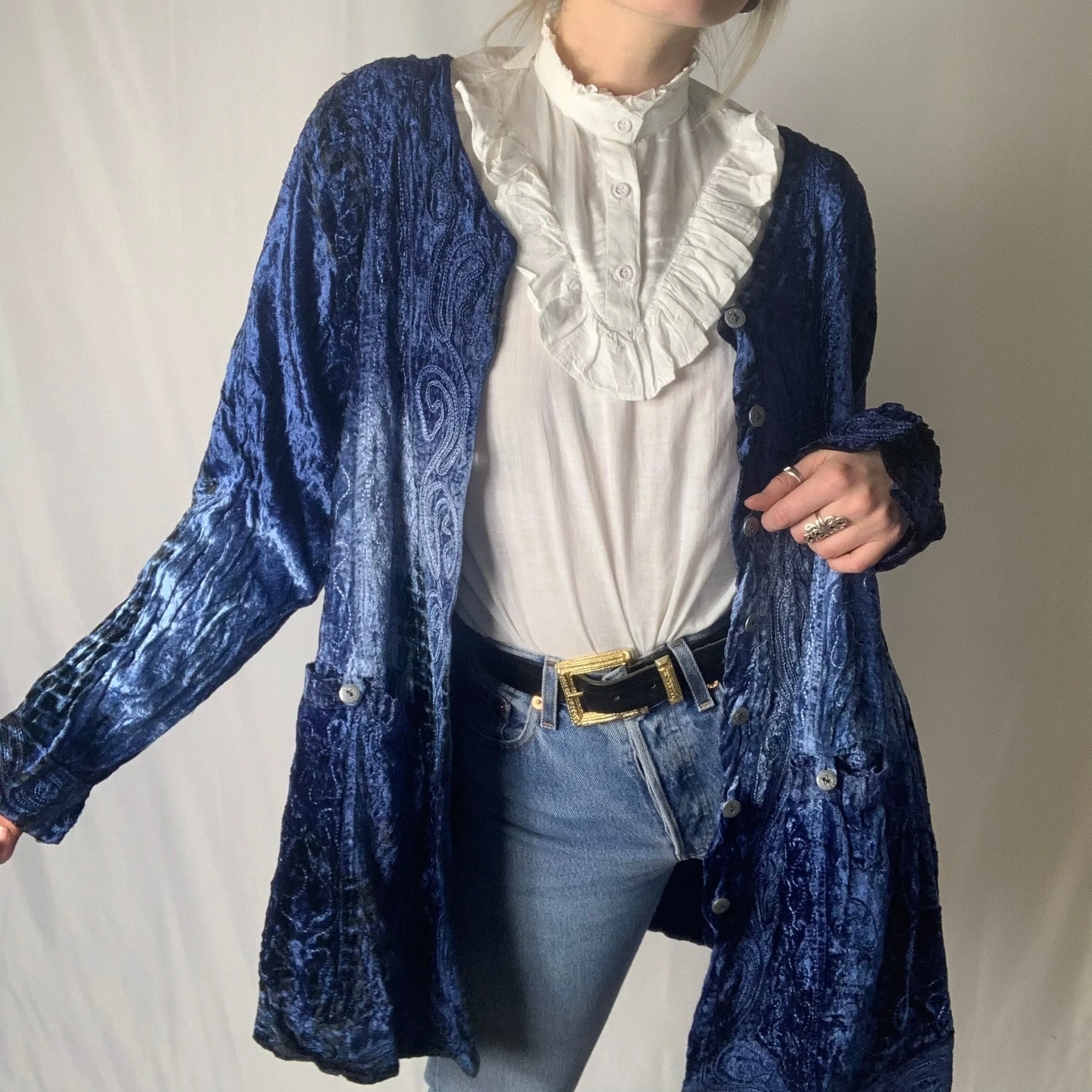 Sleeved Ombre Velvet Overcoat