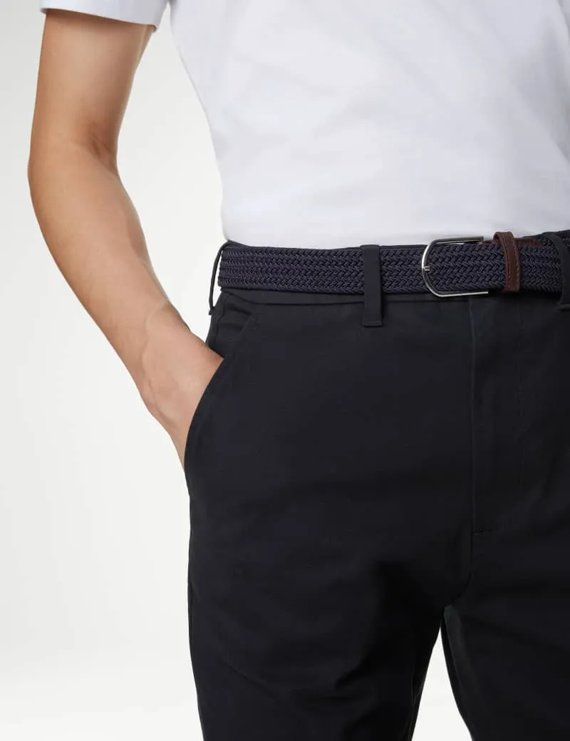 Slim Fit Belted Stretch Chinos
