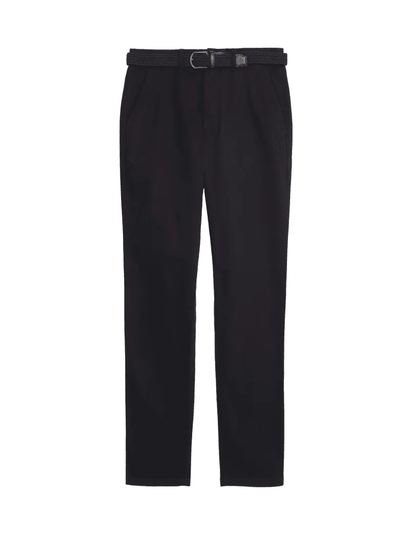 Slim Fit Belted Stretch Chinos