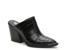 Steve Madden Women's Alanna Slip On Mule Black Croco Pointed Toe Block Heel Pump