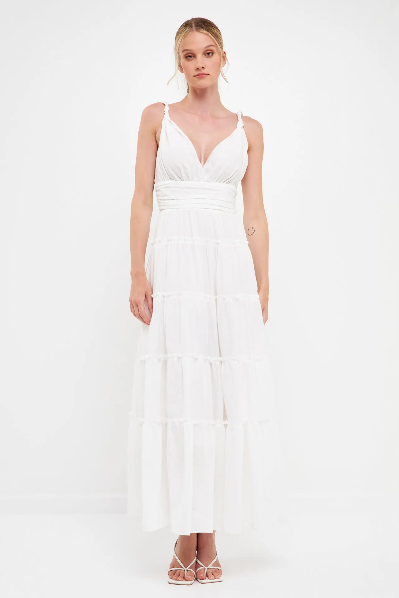 Strap Twist Ruffled Crinkled Maxi