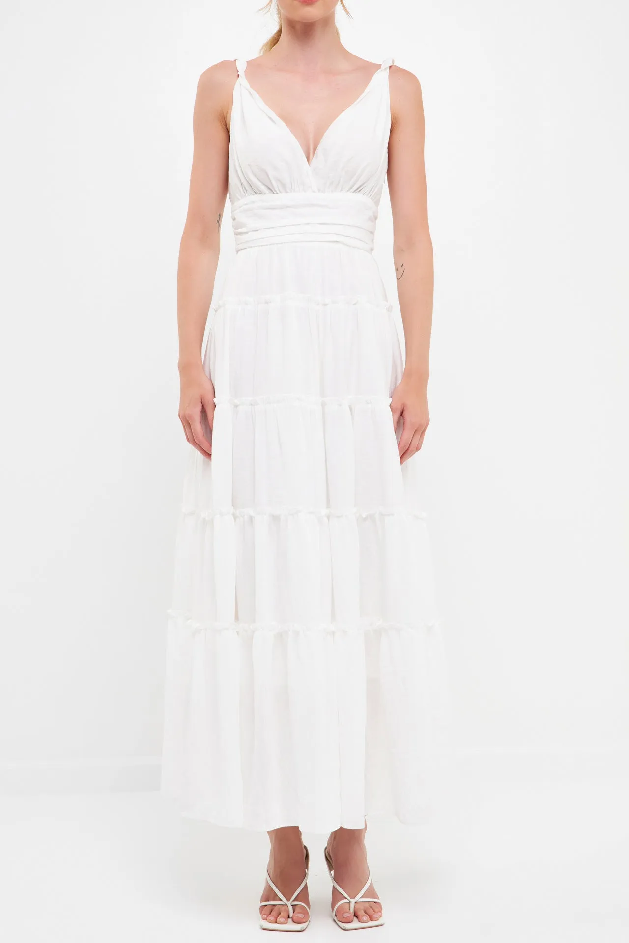 Strap Twist Ruffled Crinkled Maxi