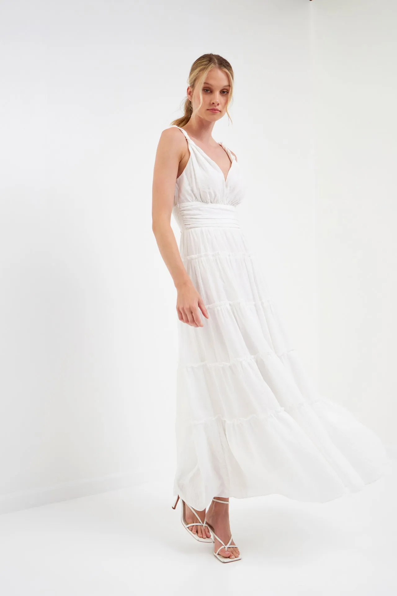 Strap Twist Ruffled Crinkled Maxi