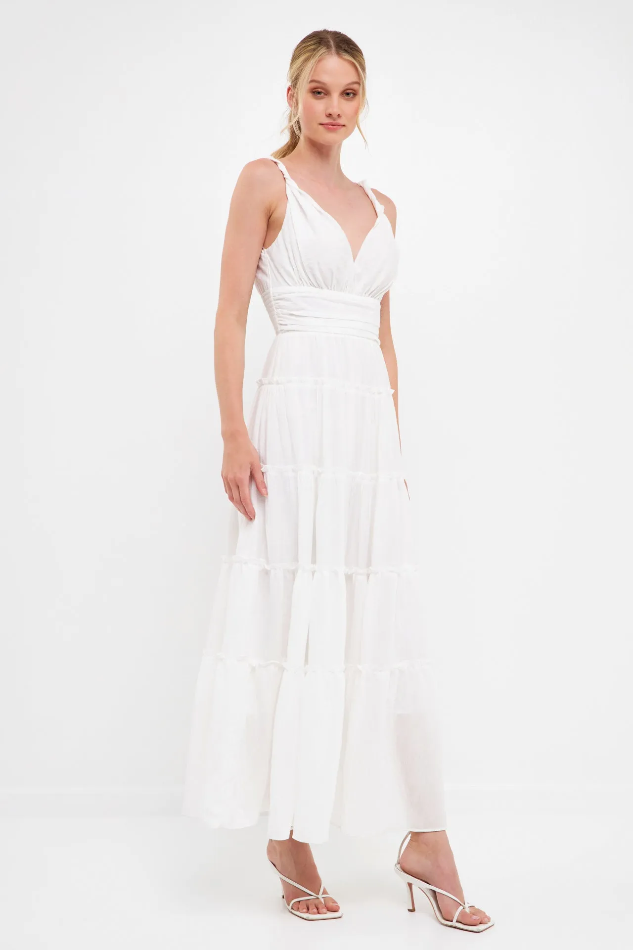 Strap Twist Ruffled Crinkled Maxi