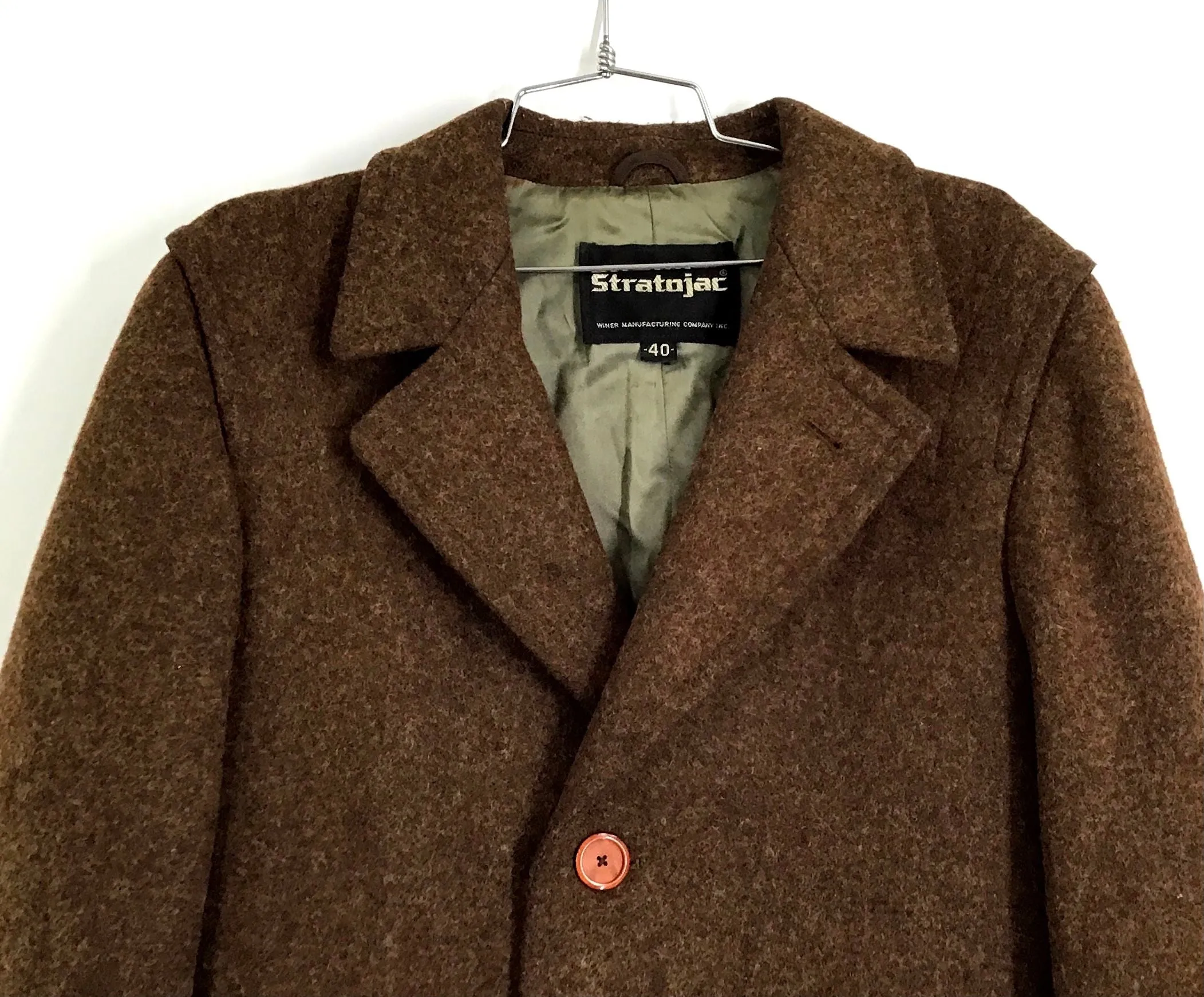 Stratojac Men's Brown Single-Breasted Overcoat - Size 40