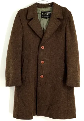 Stratojac Men's Brown Single-Breasted Overcoat - Size 40