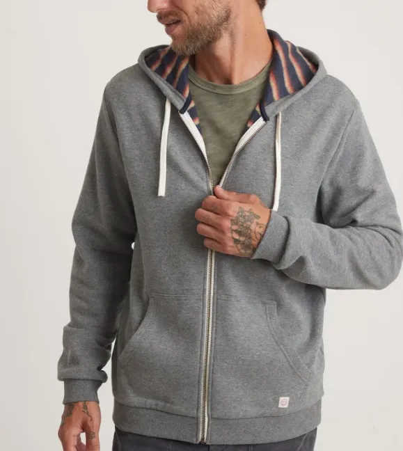 Striped Fleece Full Zip - Heather Grey