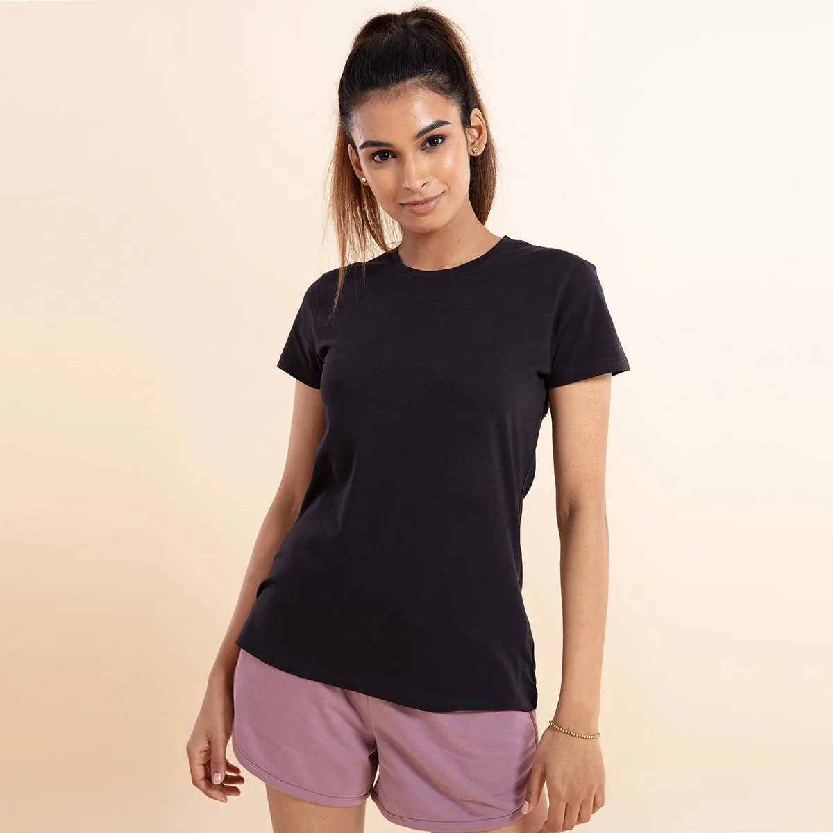 Super Comfy Cotton Stretch Classic Solid T-Shirt-NYLE216-Jet Black