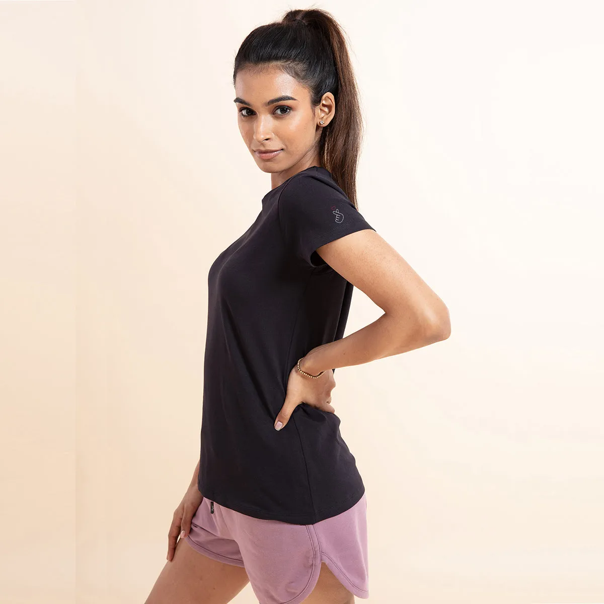 Super Comfy Cotton Stretch Classic Solid T-Shirt-NYLE216-Jet Black