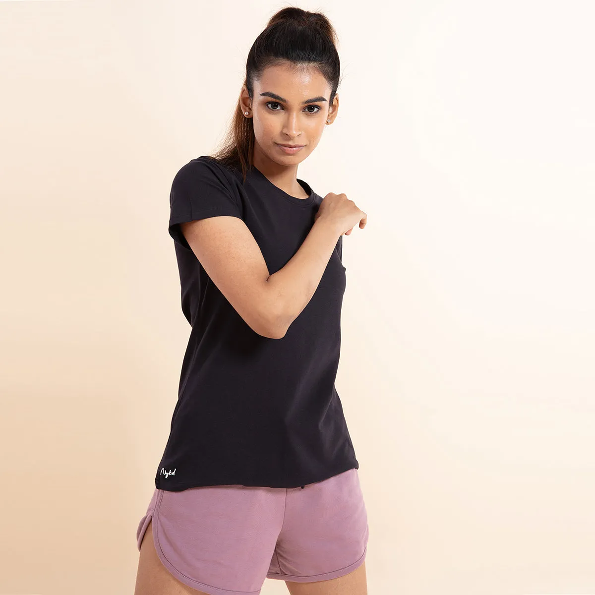 Super Comfy Cotton Stretch Classic Solid T-Shirt-NYLE216-Jet Black