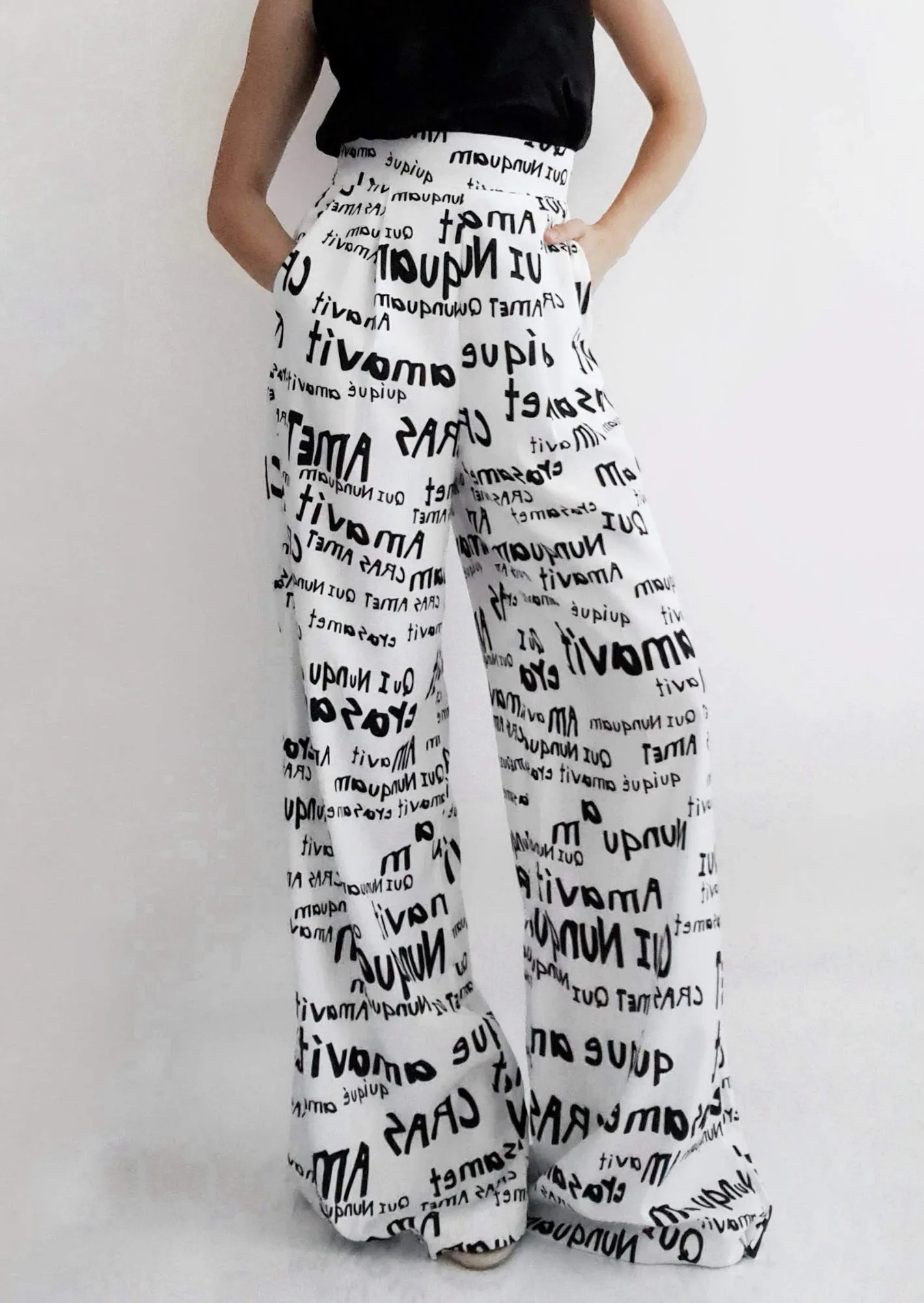 Tabloid High-Waist Wide-Legged Pants