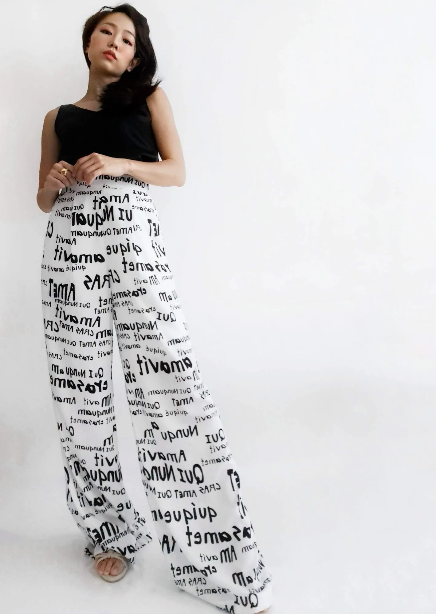 Tabloid High-Waist Wide-Legged Pants