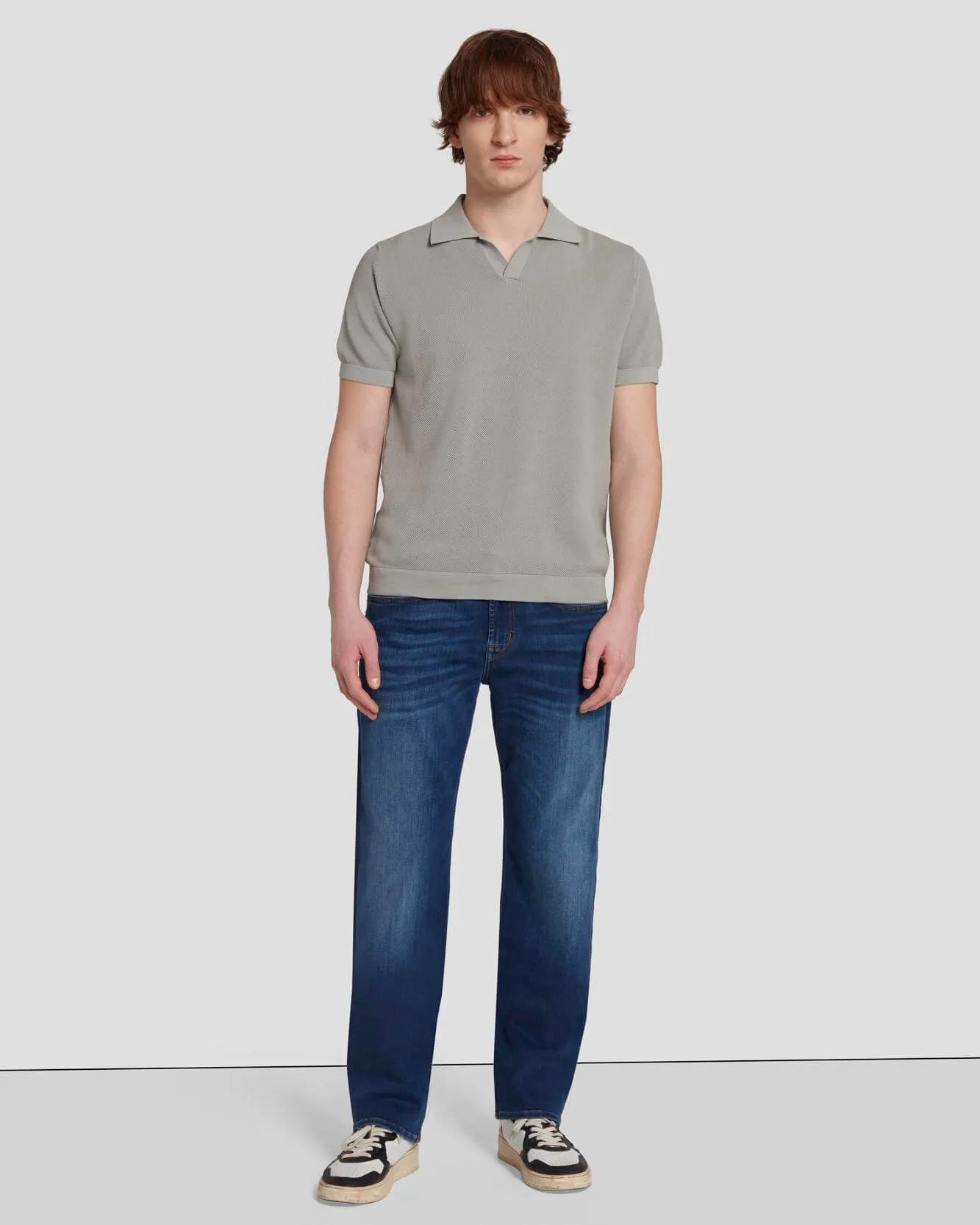 Textured Sweater Polo in Cloudy Grey