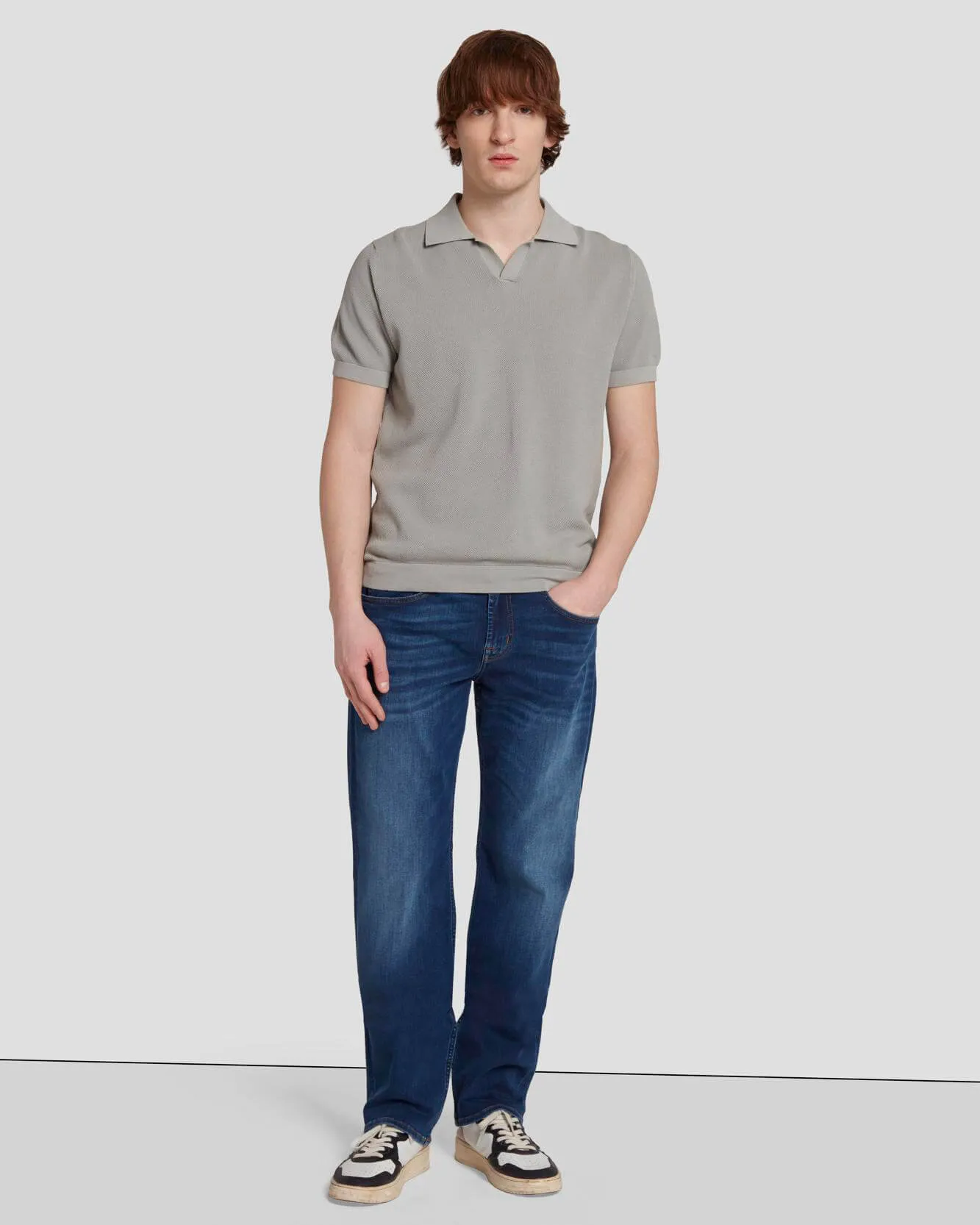 Textured Sweater Polo in Cloudy Grey