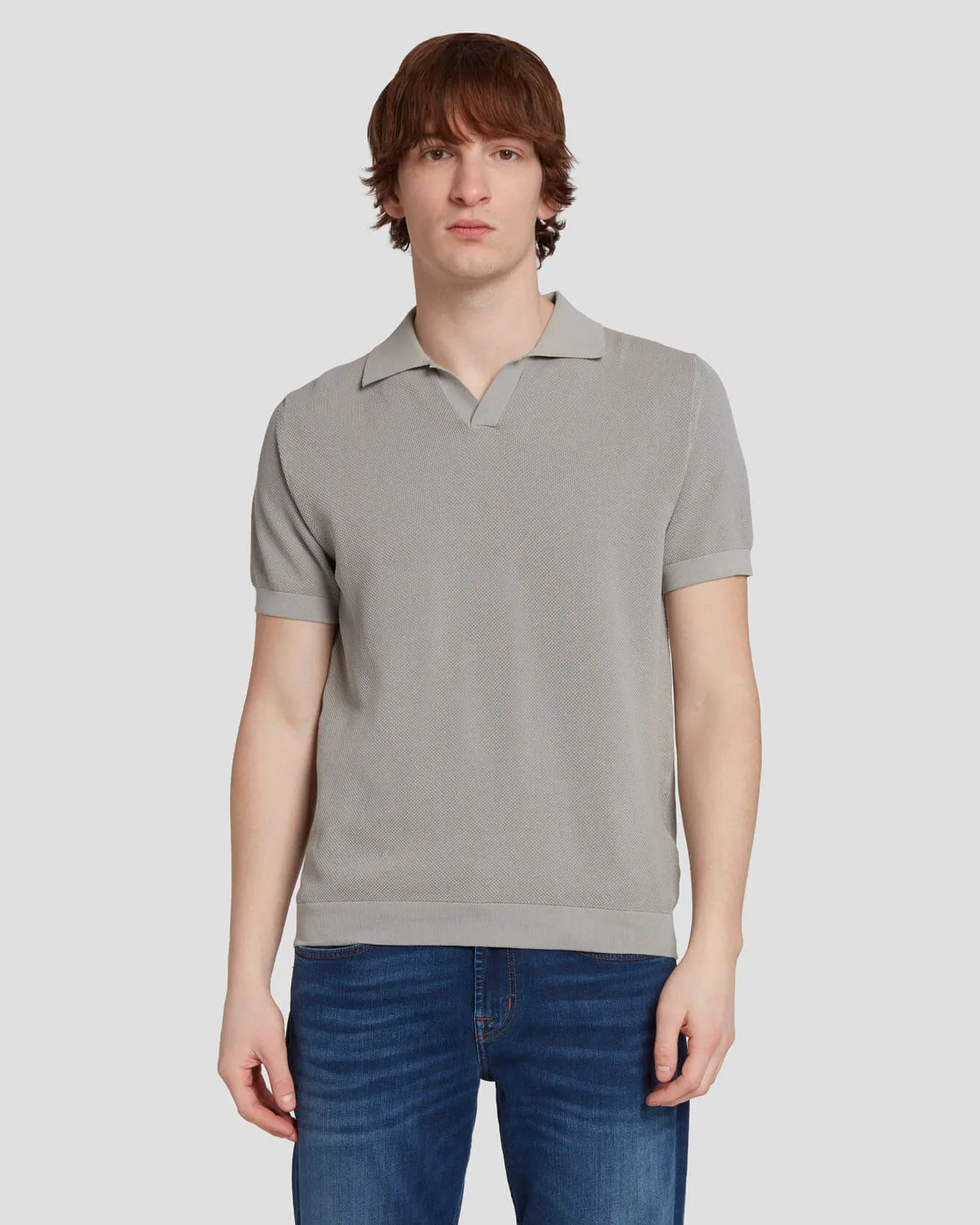 Textured Sweater Polo in Cloudy Grey