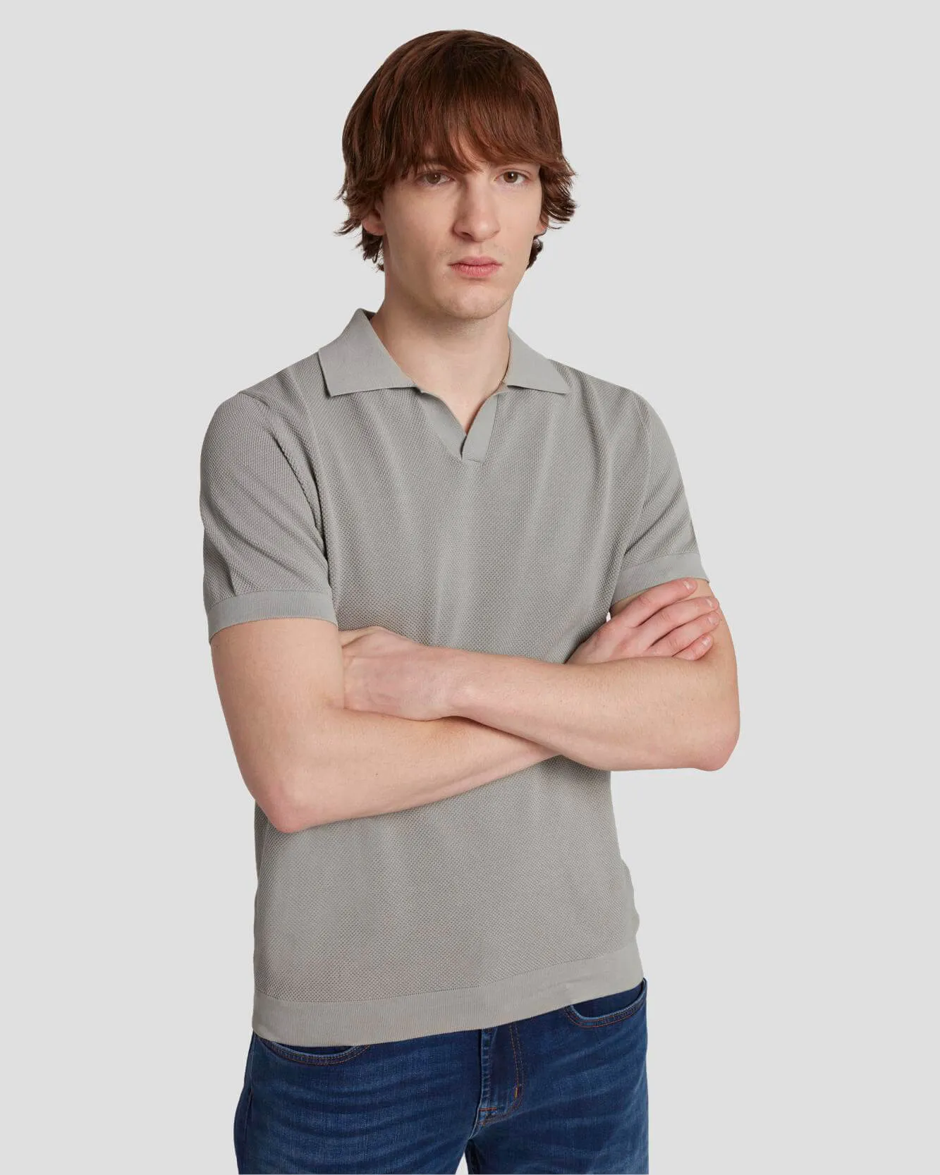 Textured Sweater Polo in Cloudy Grey