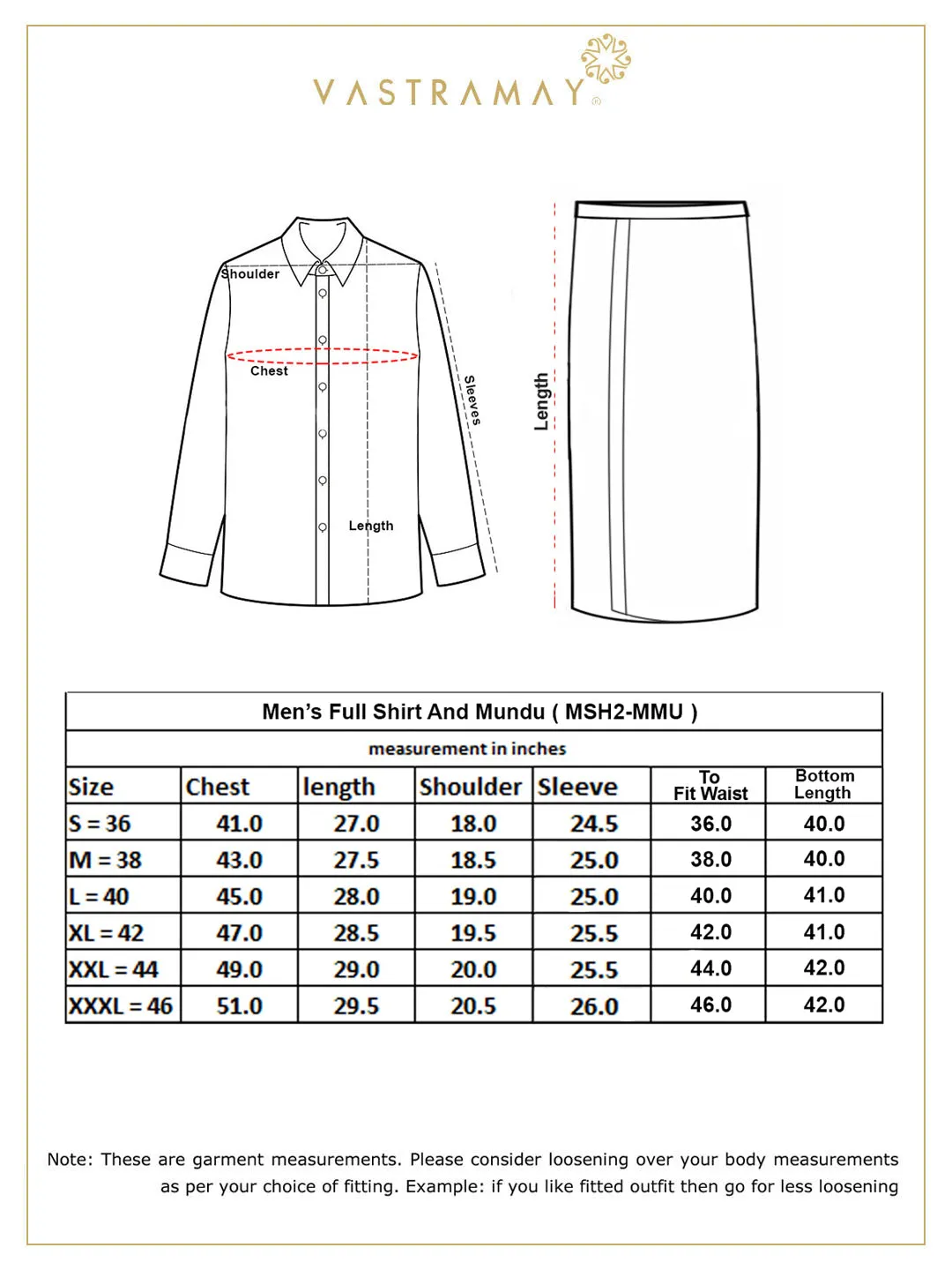 VASTRAMAY Men's Green Rayon Ethnic Shirt And Mundu Set