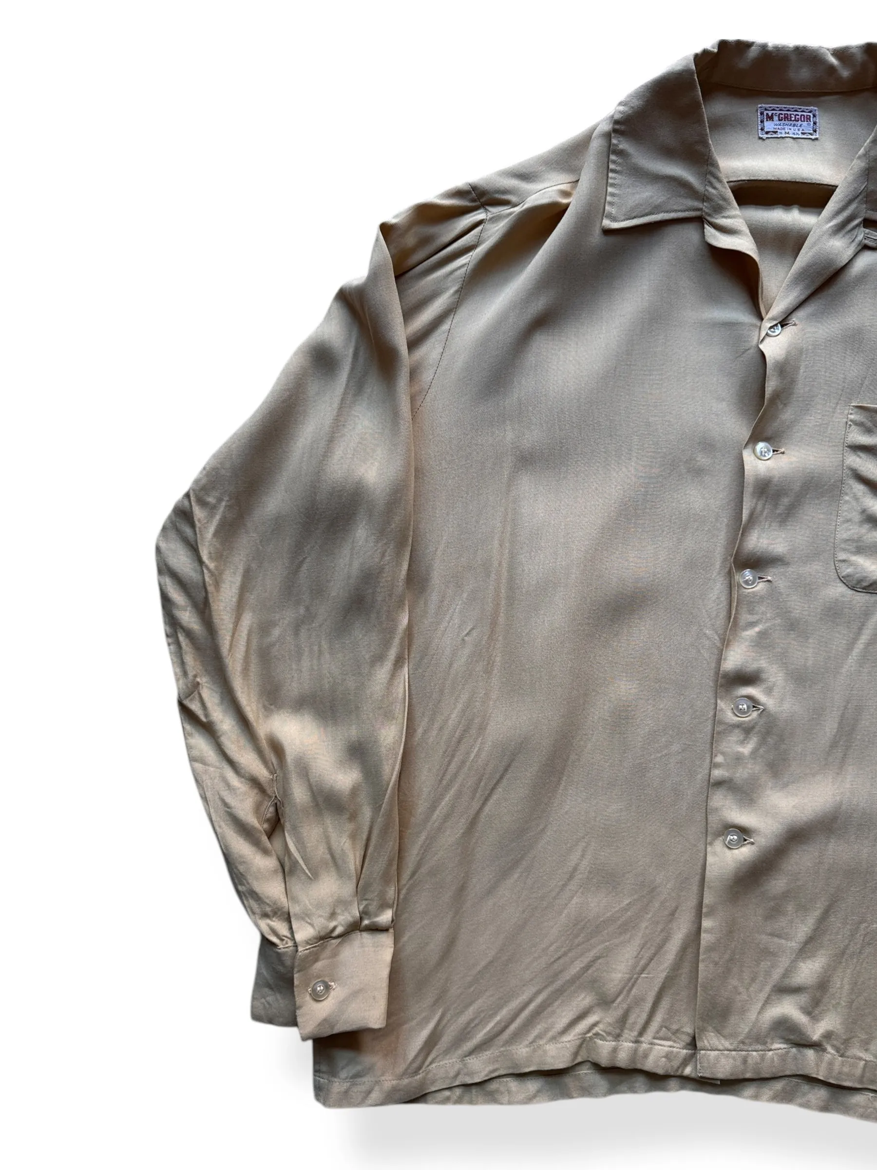 Vintage McGregor Tan Long Sleeve Rayon Loop Collar SZ M
