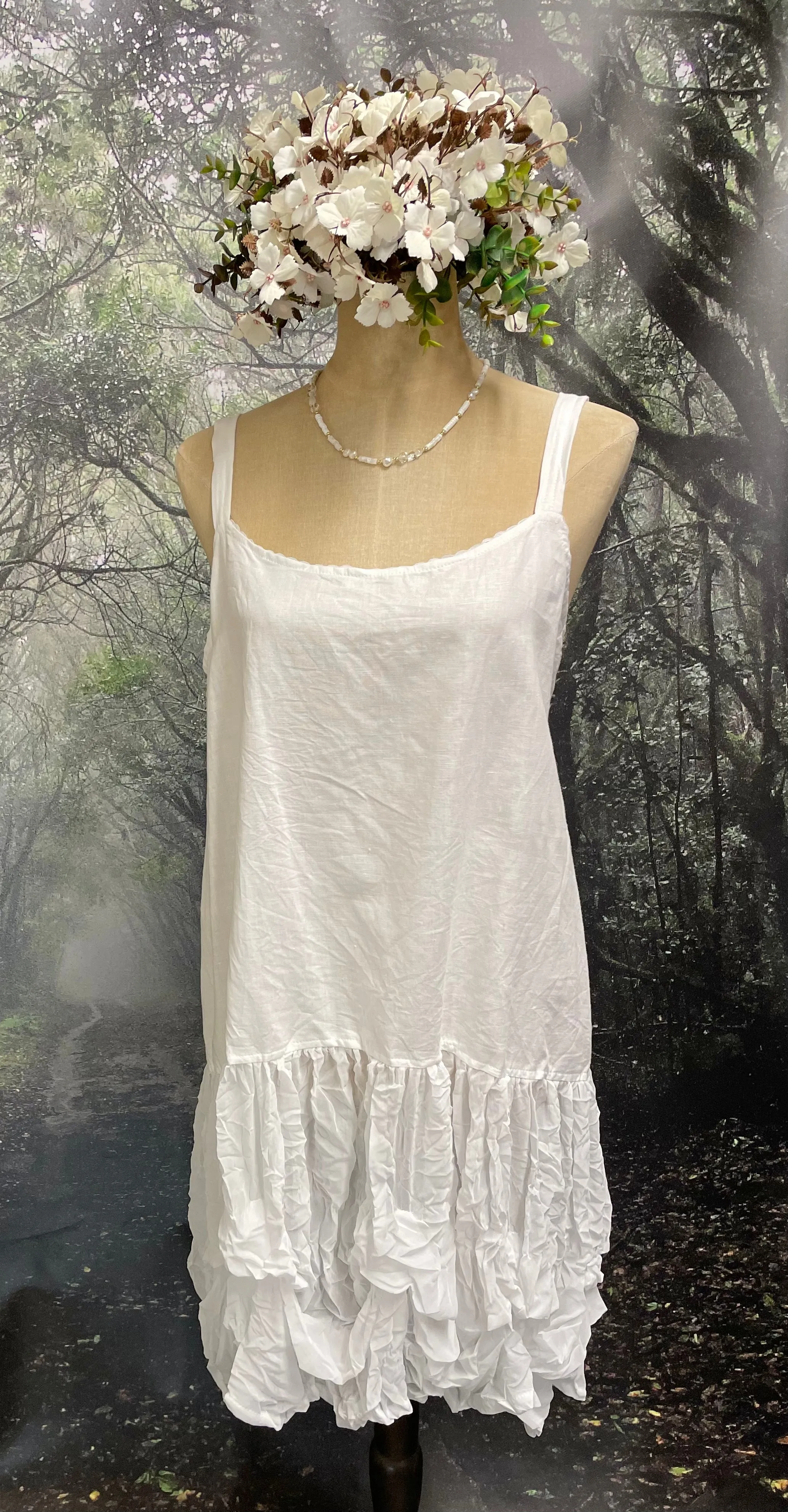 White rooshed slip
