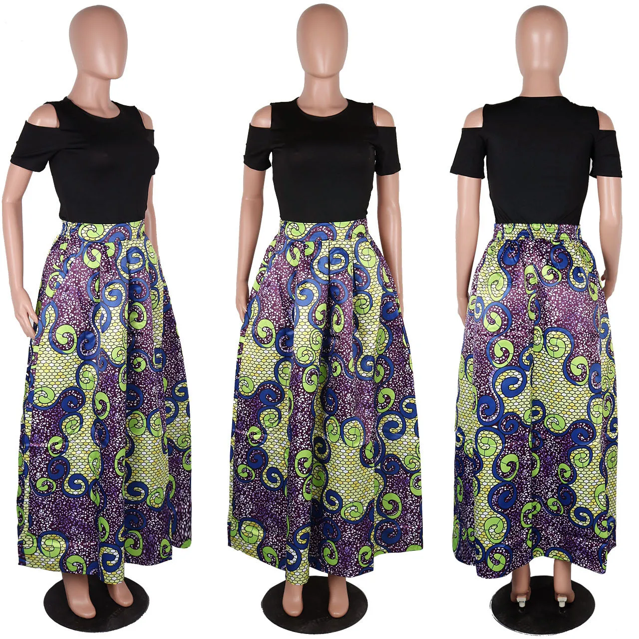 Women African Print A-Line Casual Flared Skirt Maxi Skirt #Skirt