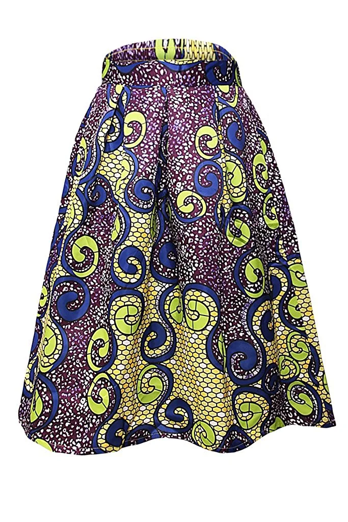 Women African Print A-Line Casual Flared Skirt Maxi Skirt #Skirt